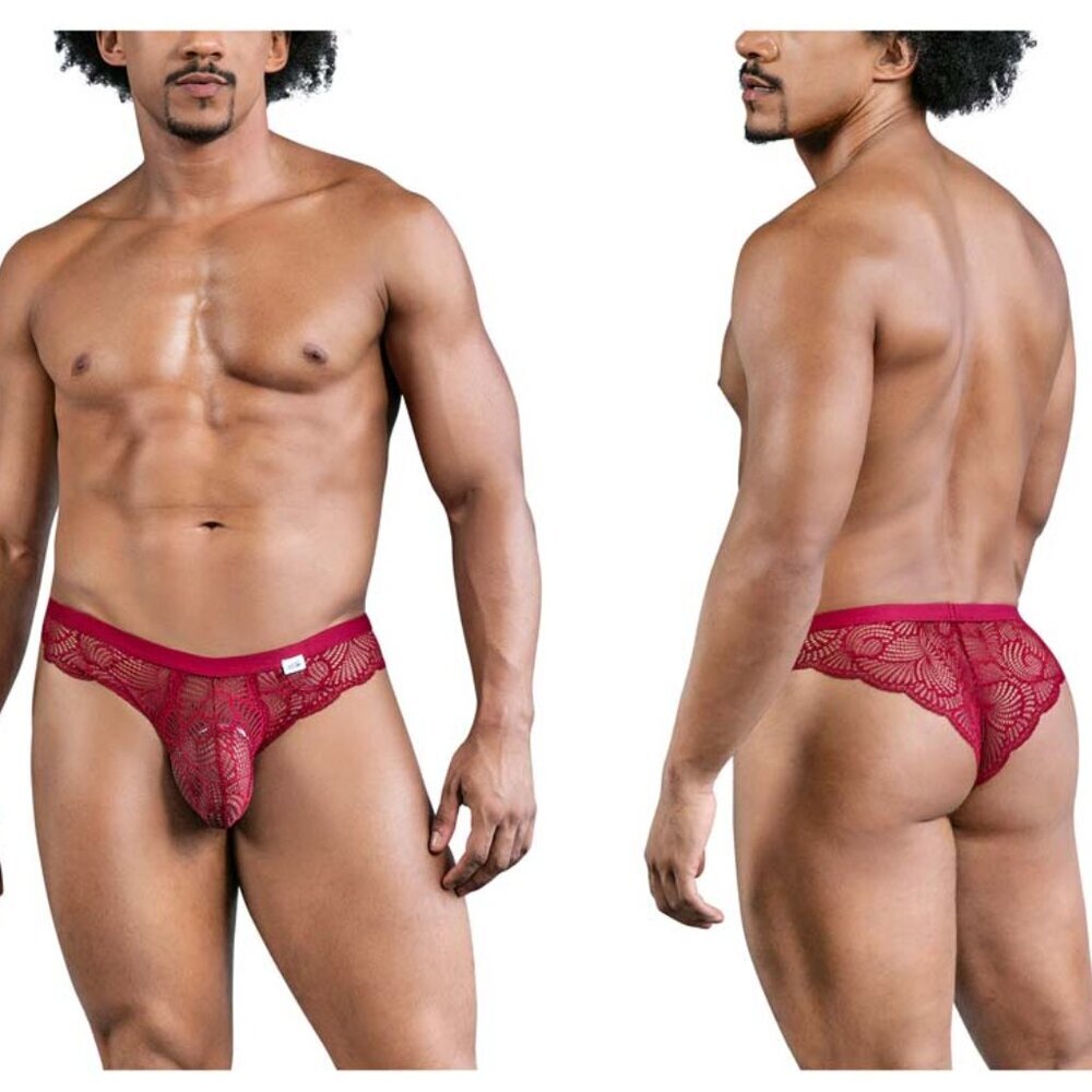 Candyman 99868 Lace Brief Thong WINE - Picture 2 of 2